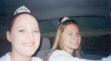 Becky and I wearin our tiara's before the timberlake football game